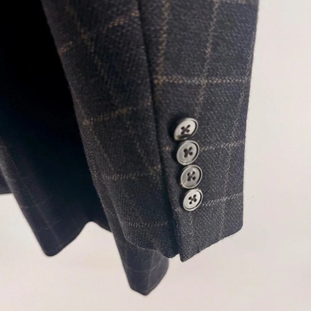 Joseph Abboud Mens 43R Charcoal Gray Plaid Wool‎ Blazer Sport Coat 0861